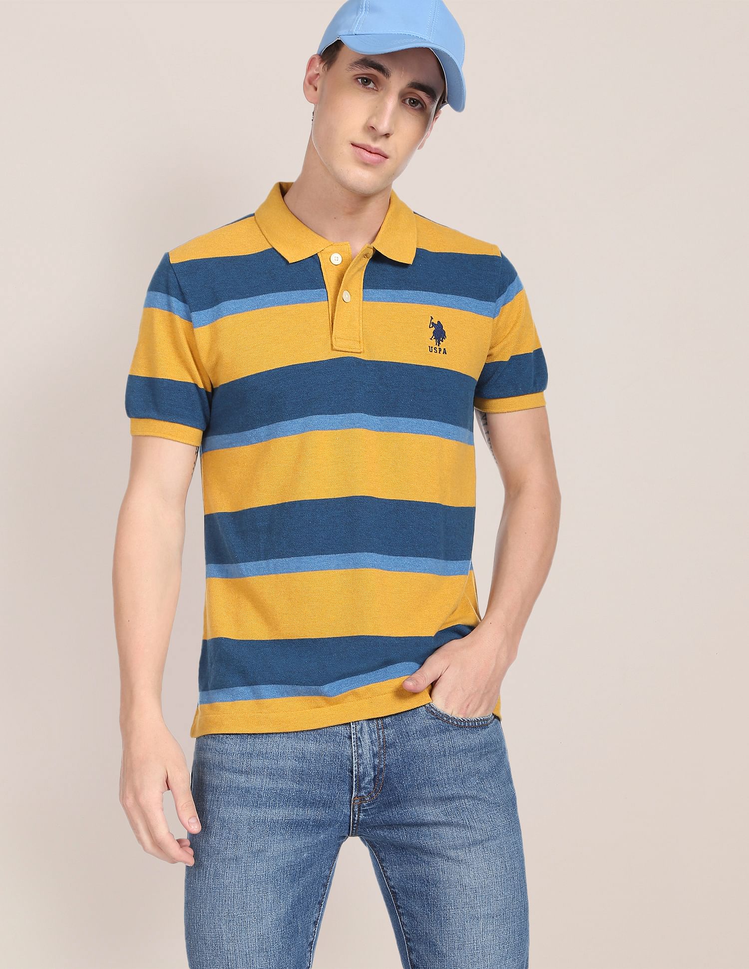 Buy U.S. Polo Assn. Ribbed Collar Horizontal Striped Polo Shirt NNNOW