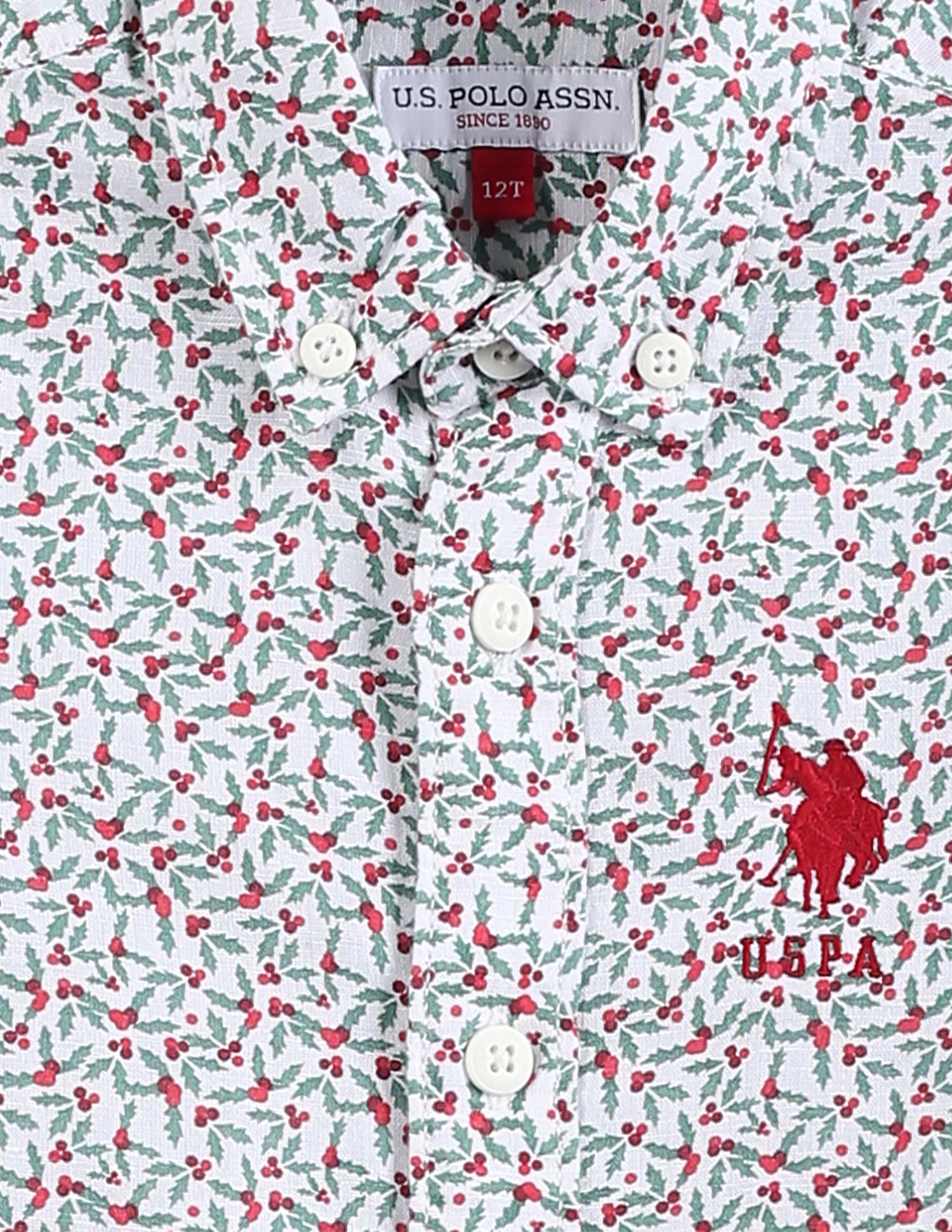 U.S. Polo Assn. Kids Boys Cherry Print Cotton Linen Shirt