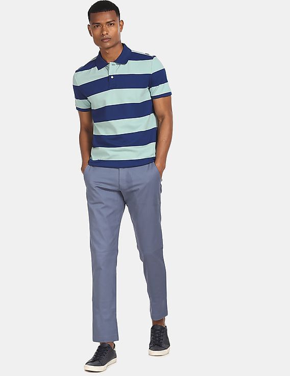Buy GAP Men Blue Rugby Stripe Pique Polo Shirt In Stretch
