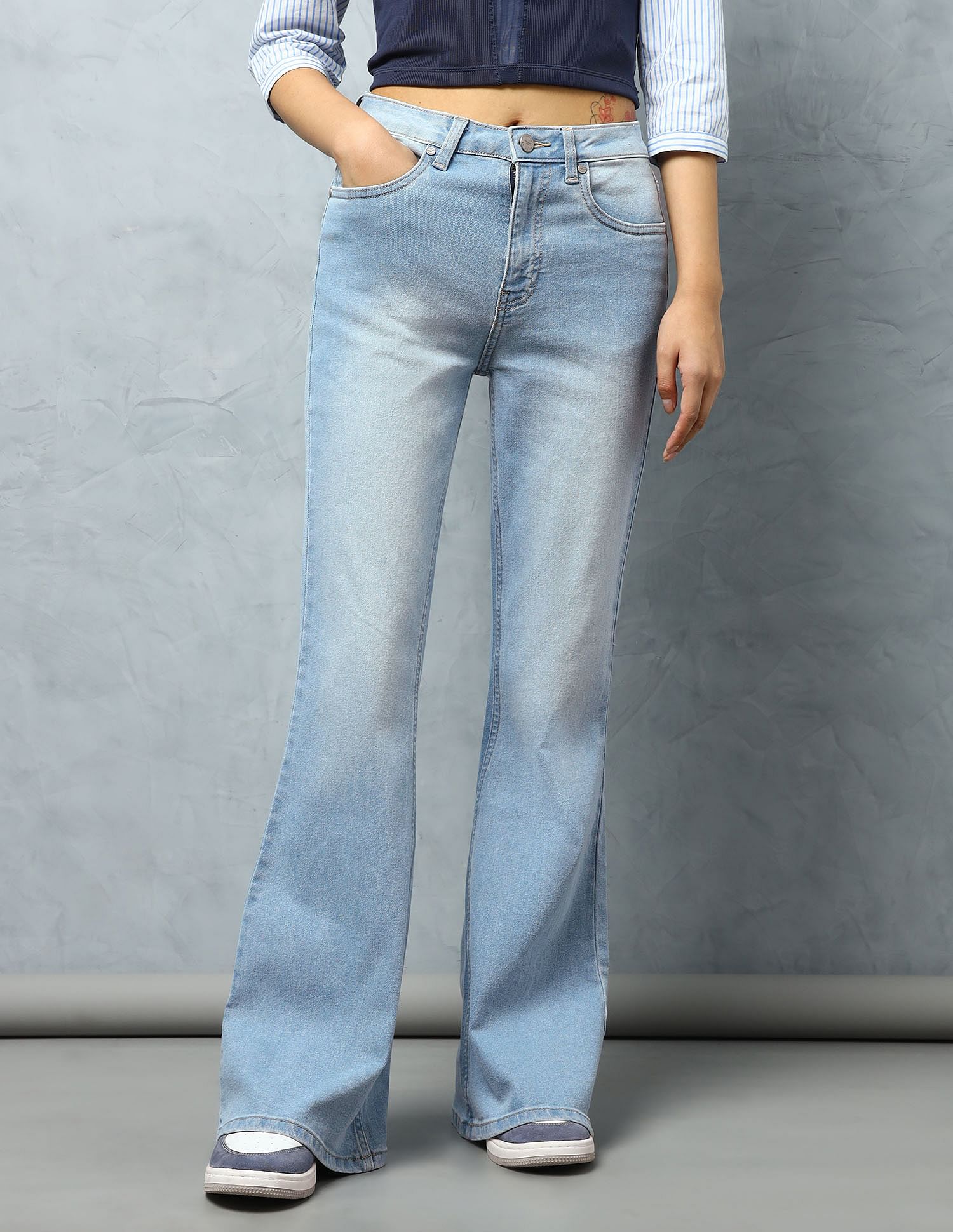 Flying Machine Women Ultra Wide Flare Mid Rise Jeans