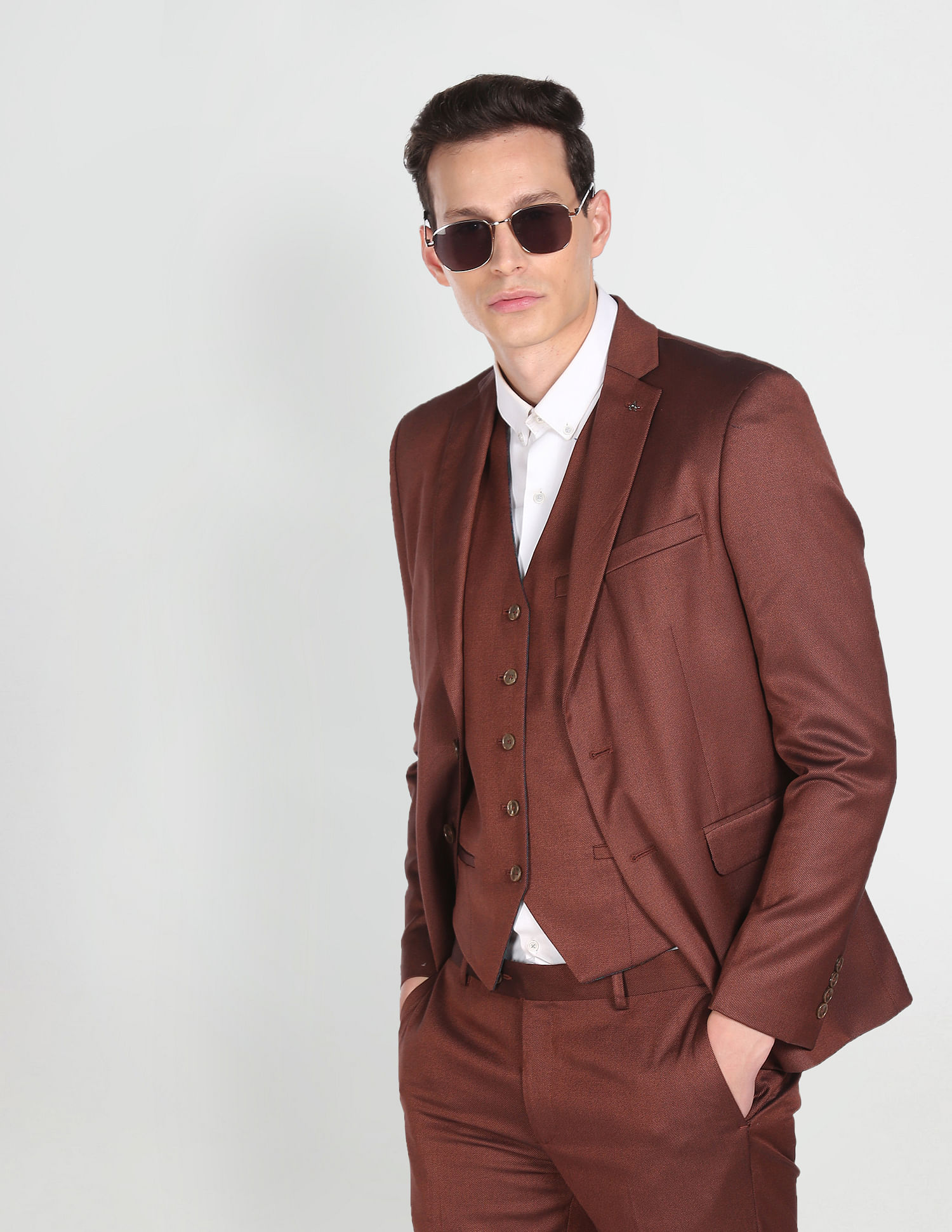 Brown Slim-Fit Suit 3-Piece | Slim fit suit, Slim fit, Lapel jacket