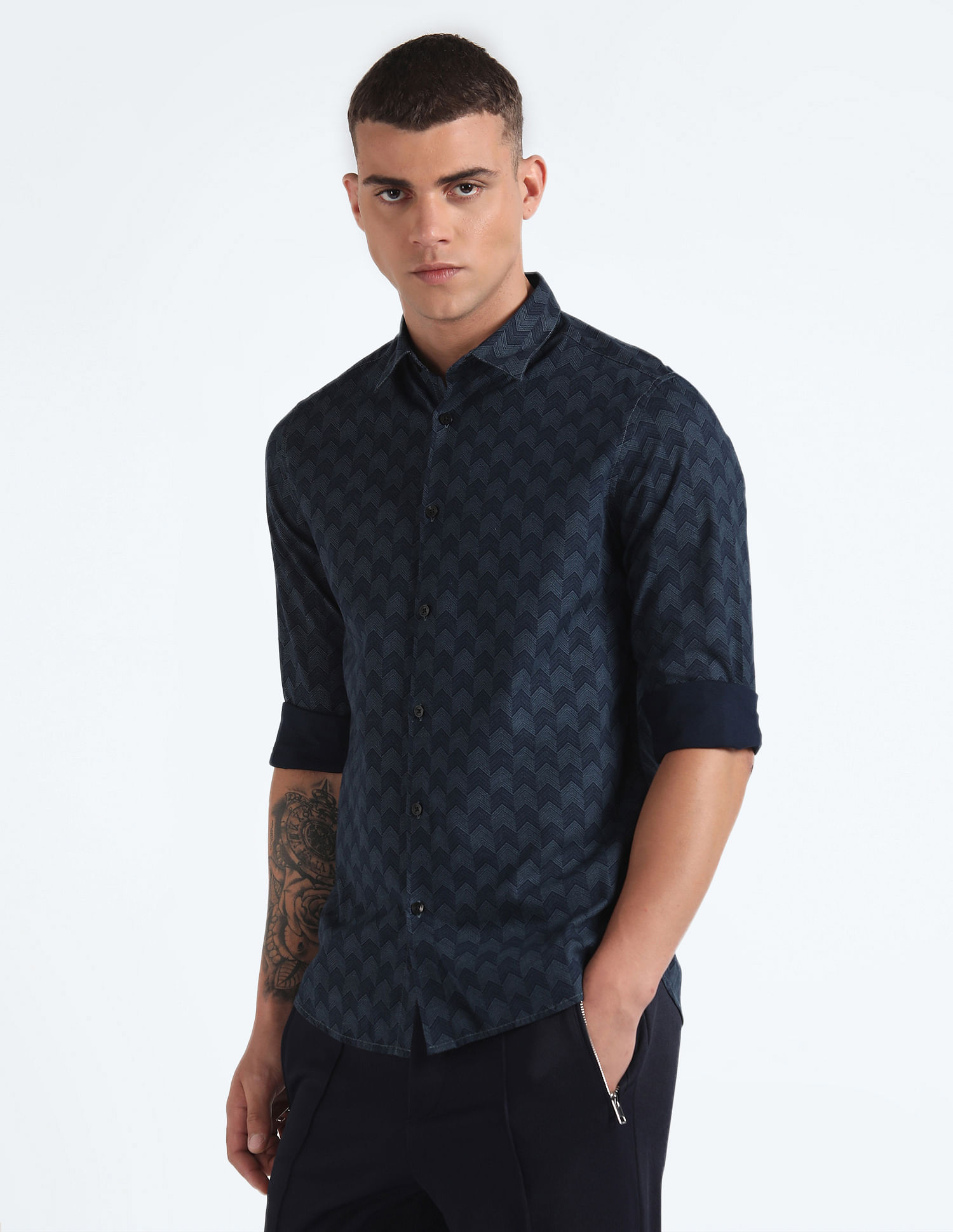 Flying Machine Geometric Print Dobby Shirt