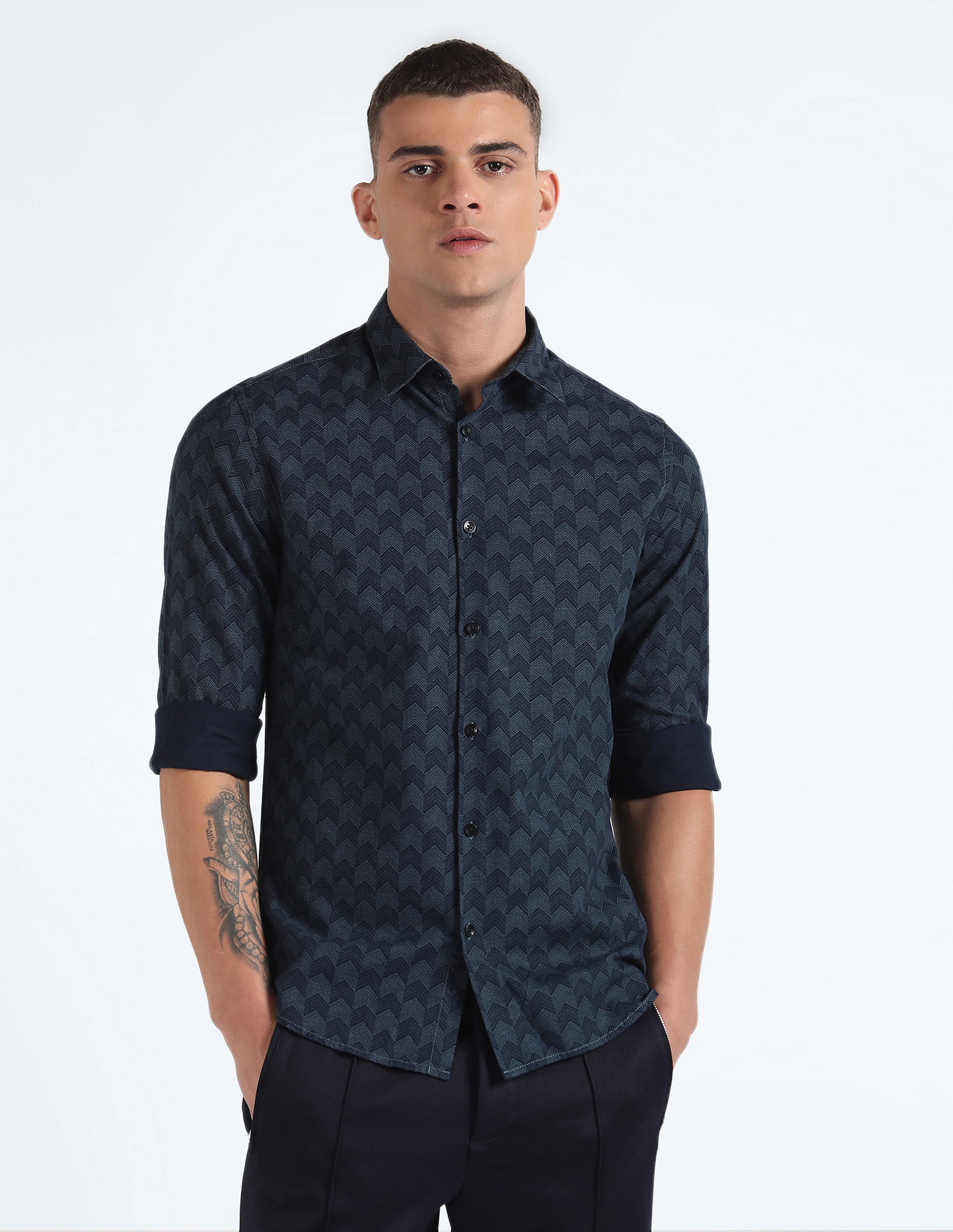 Flying Machine Geometric Print Dobby Shirt