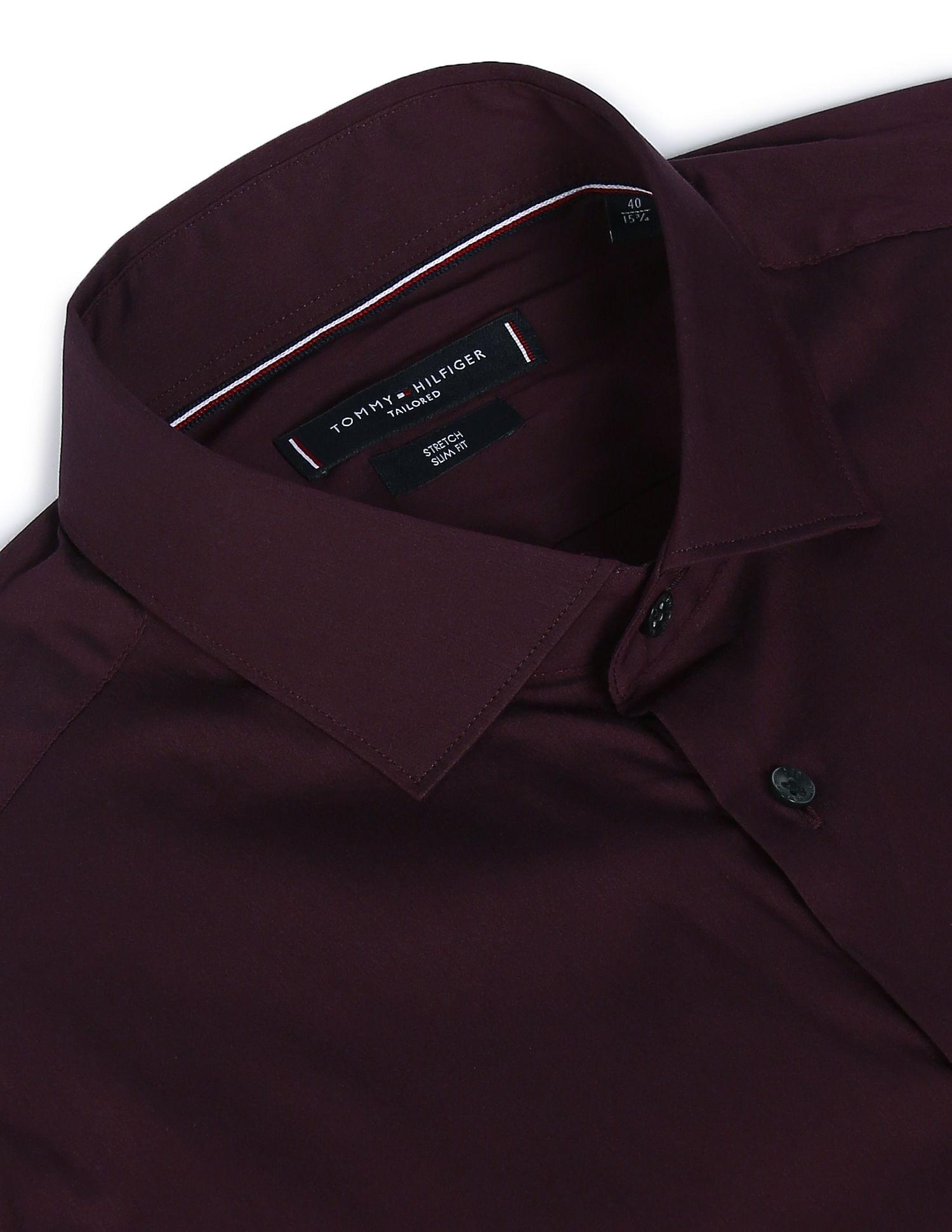 Tommy Hilfiger Men Wine Solid Poplin Weave Slim Fit Formal Shirt