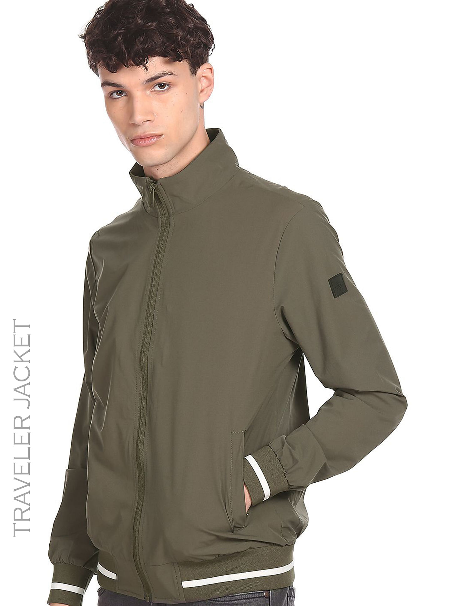 Buy Arrow Sports Stand Collar Zip Up Solid Jacket - NNNOW.com
