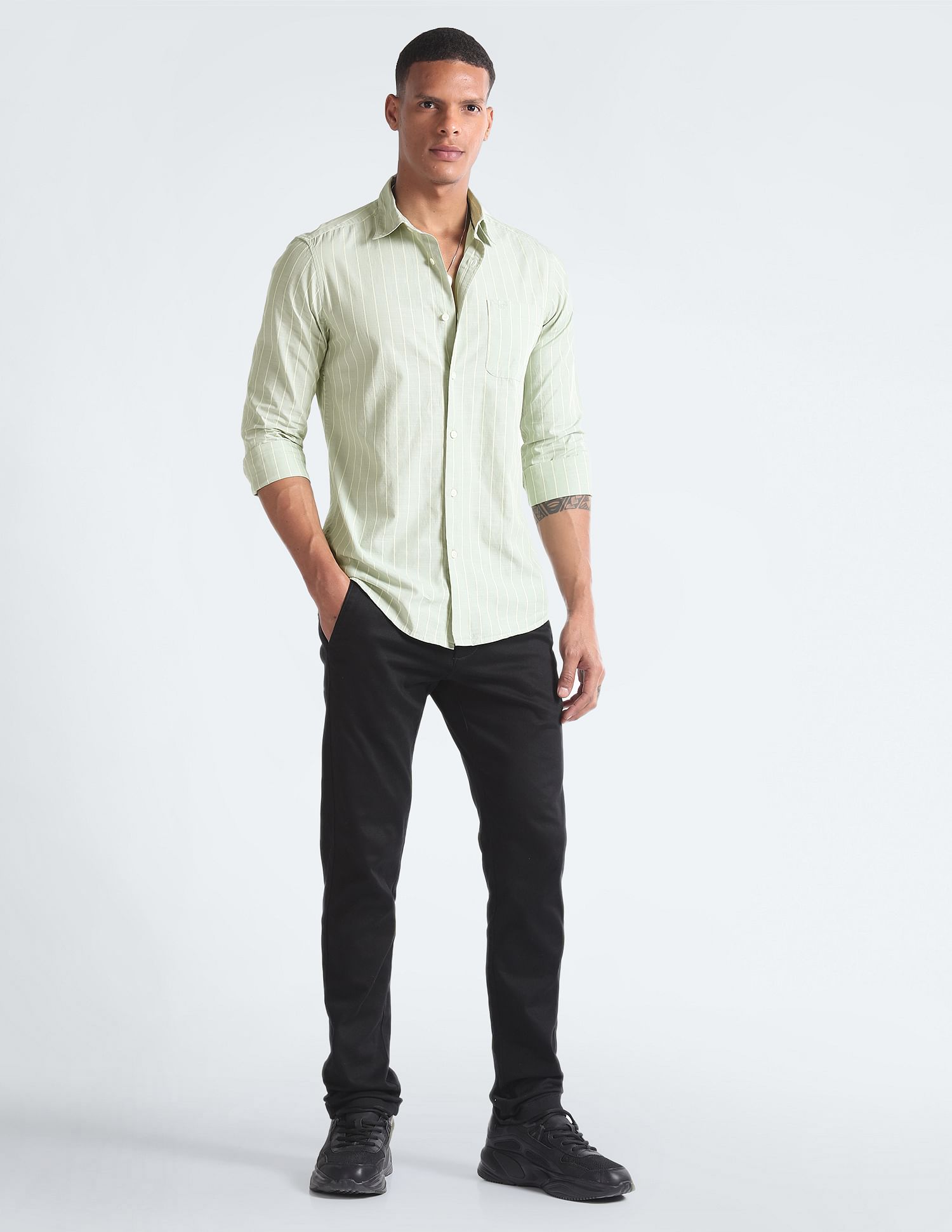 Flying Machine Vertical Stripe Cotton Shirt