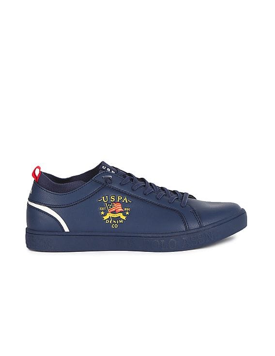 Men Navy Round Toe Logo Hafer Sneakers 