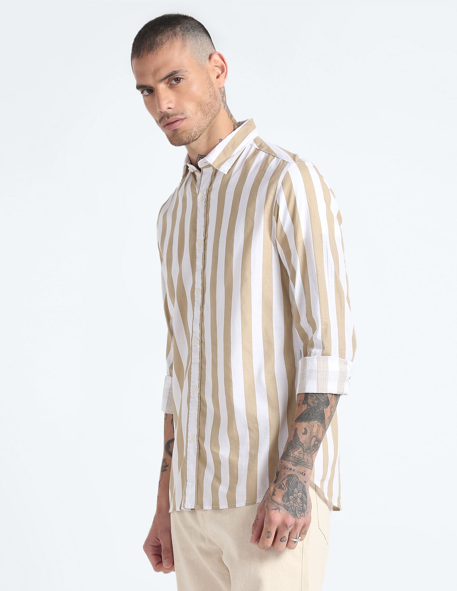 Flying Machine Vertical Stripe Pure Cotton Shirt
