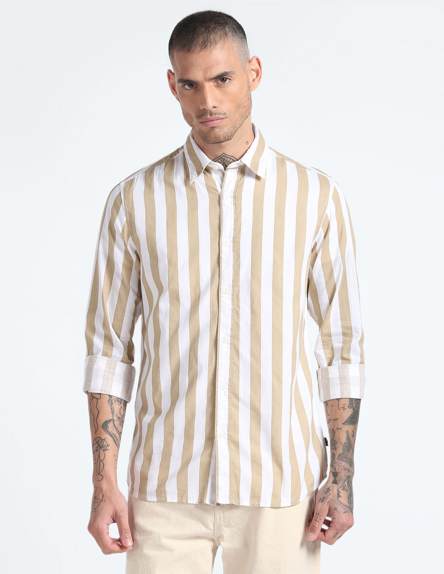 Flying Machine Vertical Stripe Pure Cotton Shirt