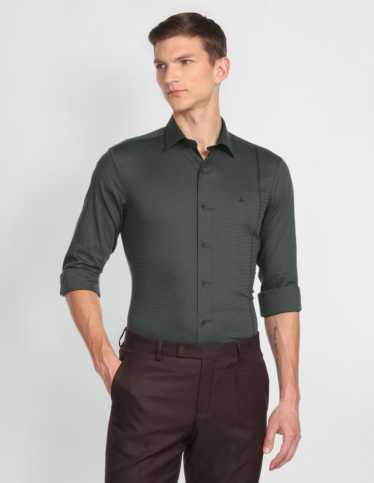 Arrow Newyork Self Design Twill Shirt