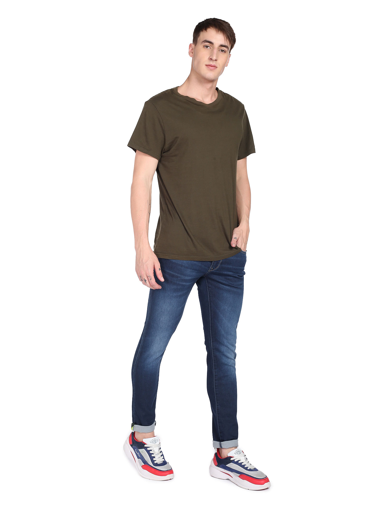 Flying Machine Mid Rise Denim Weave Whiskered Jeans