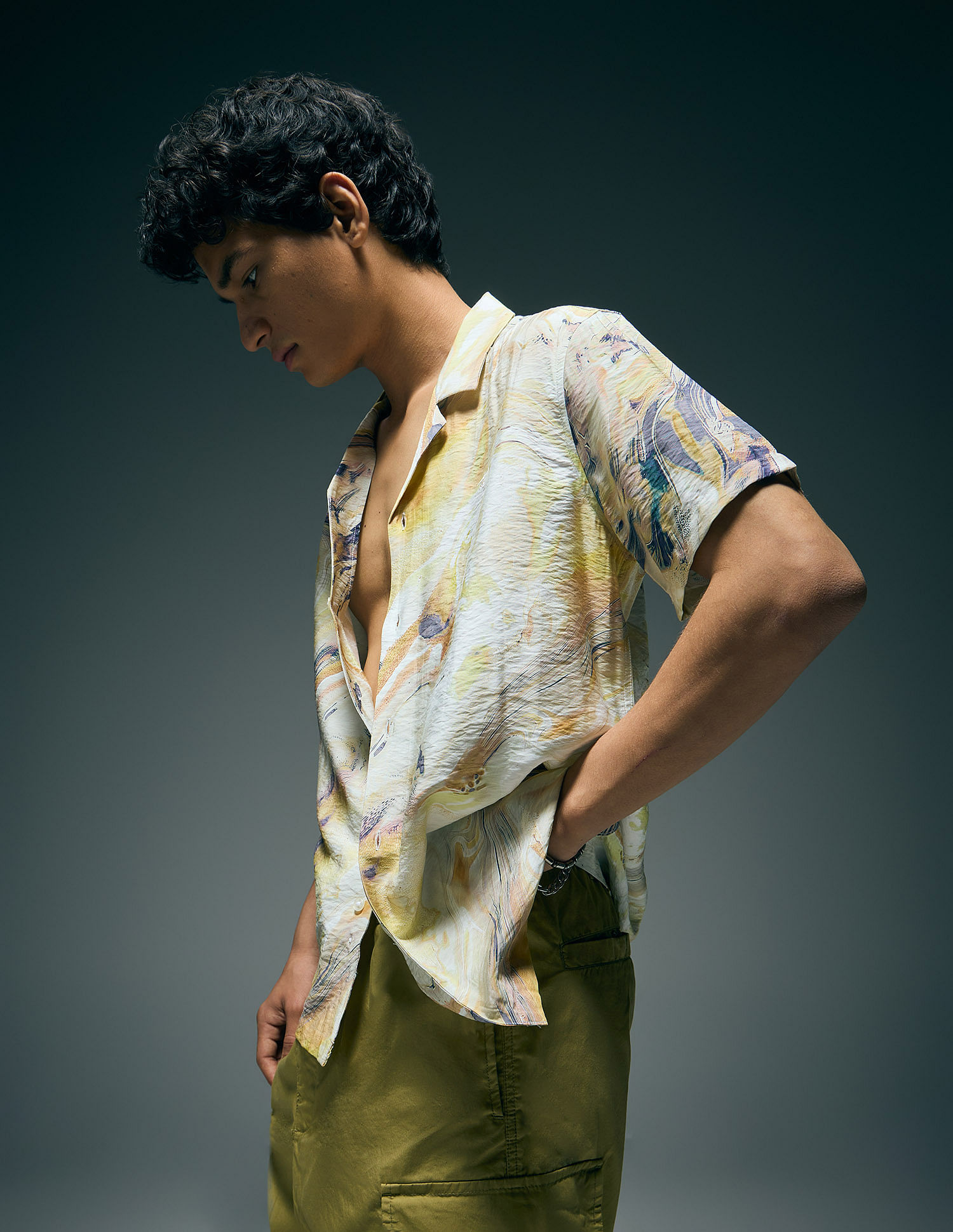 Flying Machine Abstract Printed Digitopia Cuban Collar Shirt