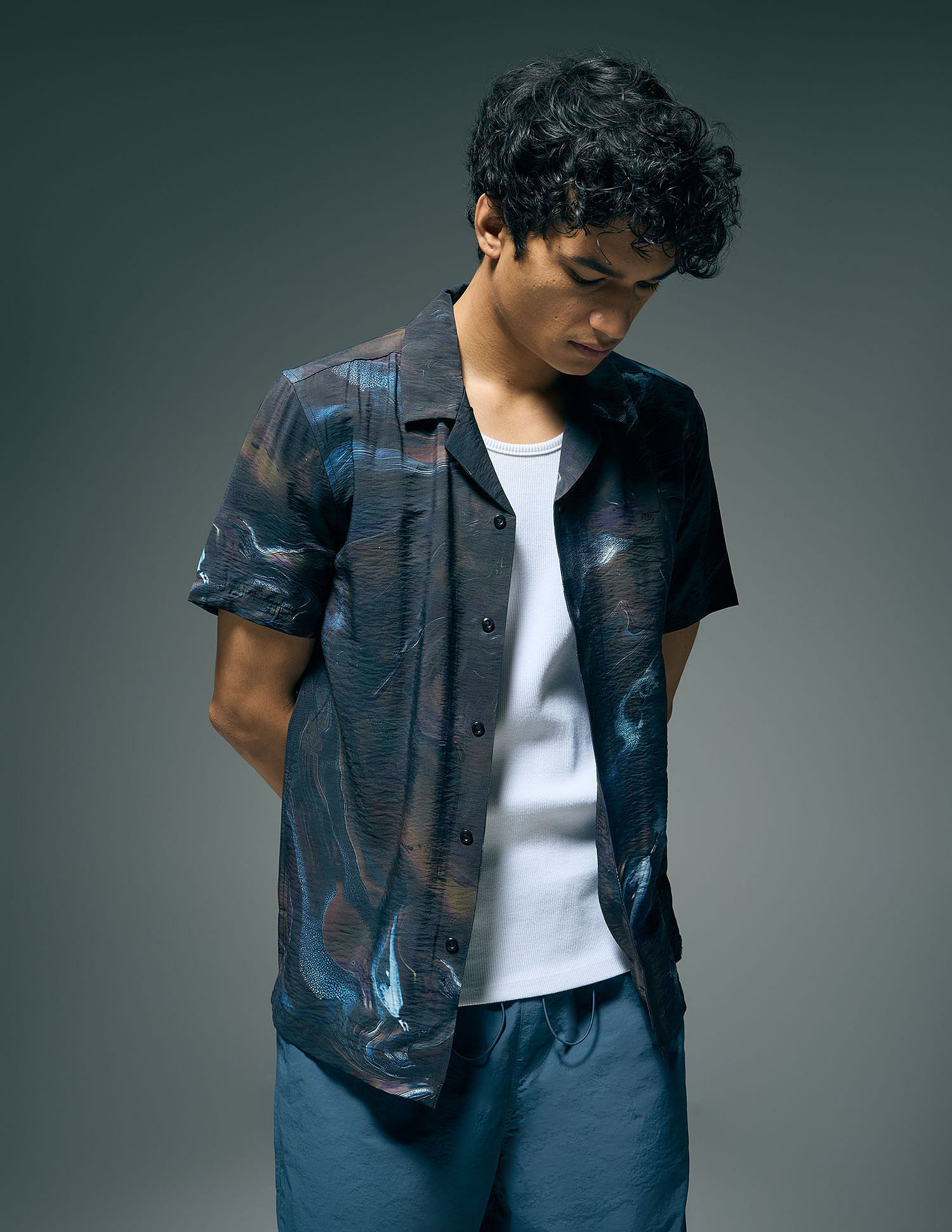 Flying Machine Abstract Printed Digitopia Cuban Collar Shirt