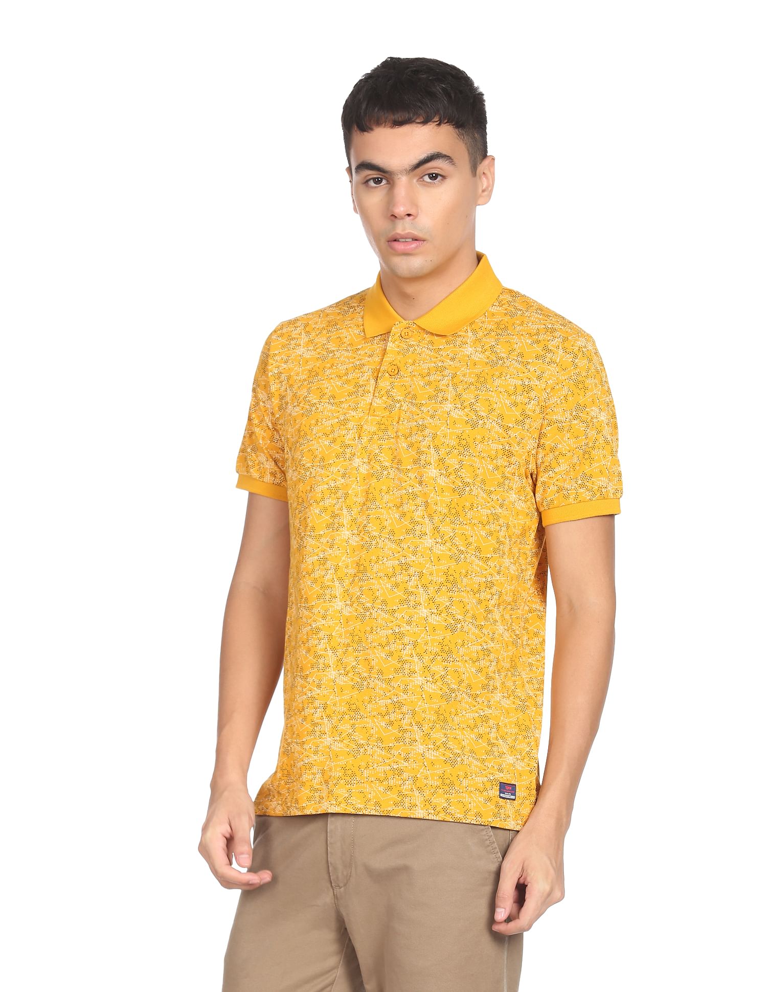Flying Machine All Over Abstract Print Cotton Polo Shirt