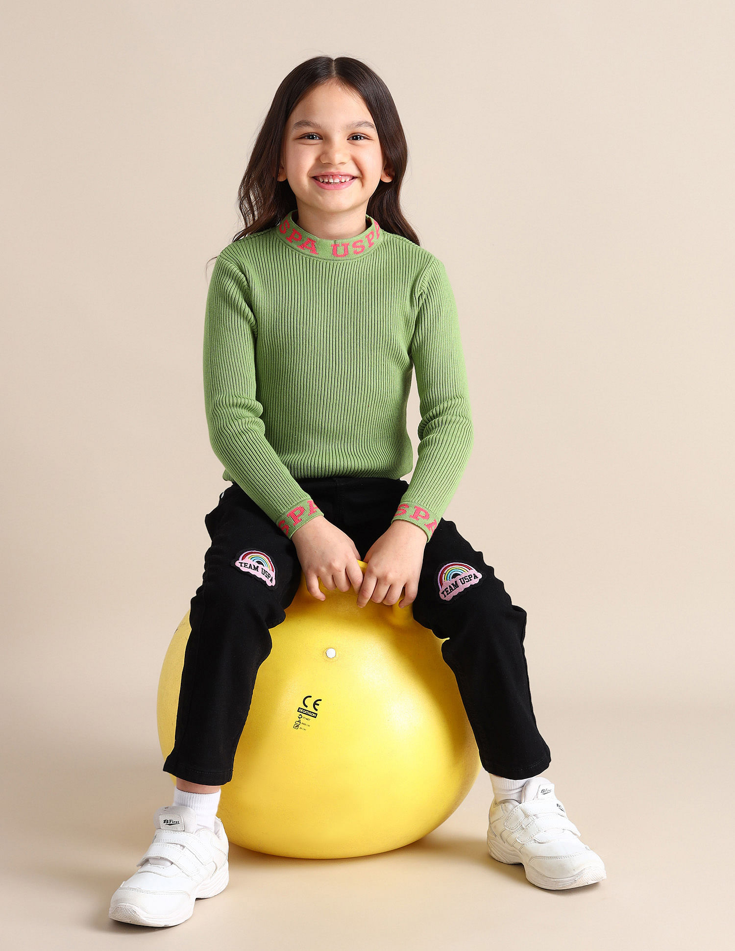 U.S. Polo Assn. Kids Girls Regular Fit Brand Printed Sweater