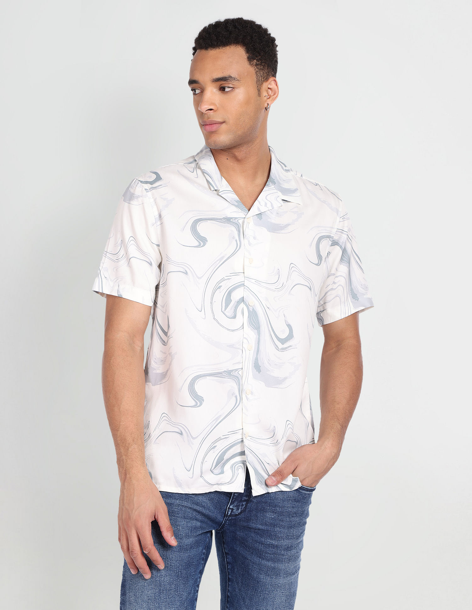 Flying Machine Short Sleeve Abstract Print Shirt