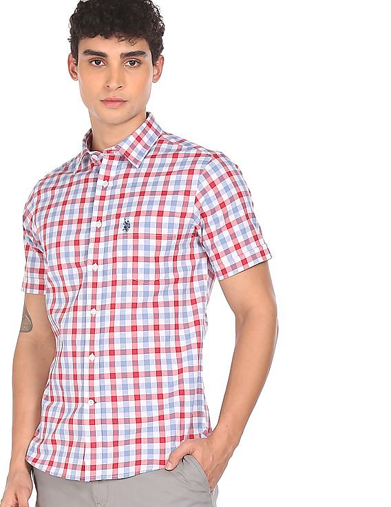 red small check shirt mens