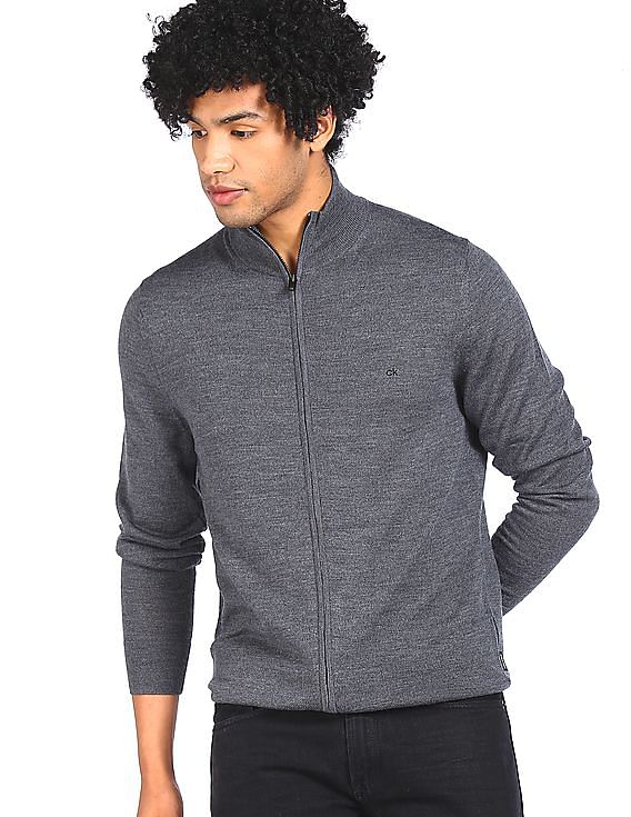 Buy Calvin Klein Men Dark Grey High Neck Zip Up Front Cardigan NNNOW