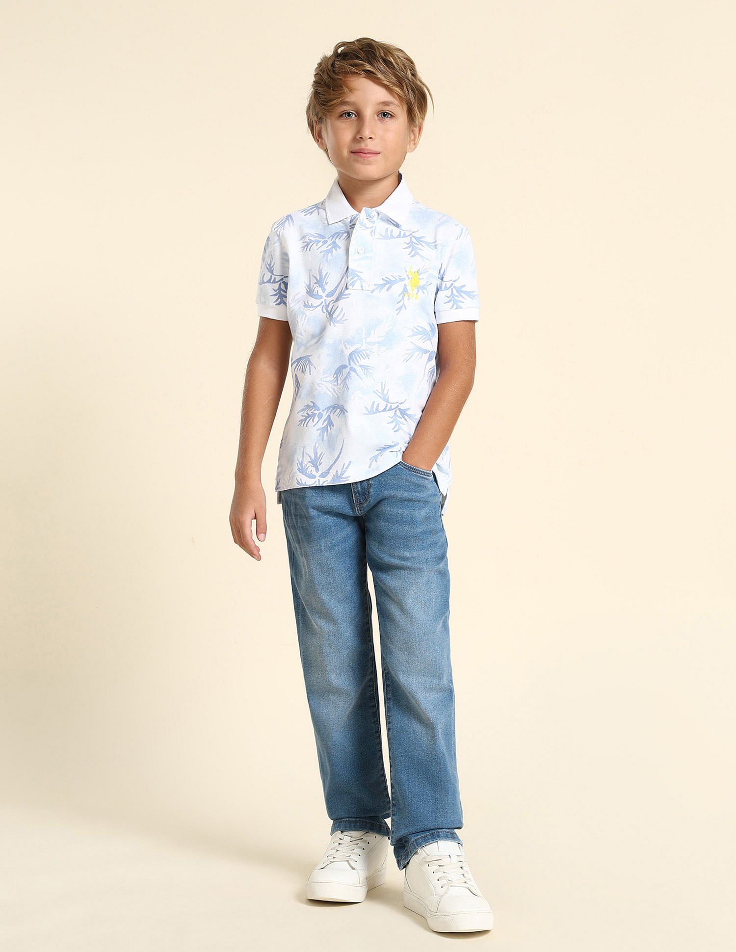 U.S. Polo Assn. Kids Boys All Over Printed Regular Fit Polo Shirt