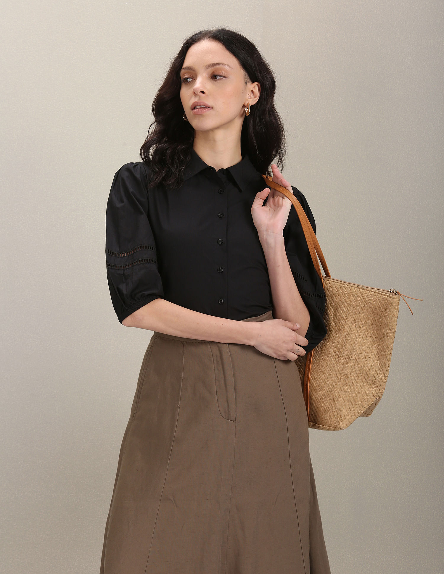 U.S. Polo Assn. Women Spread Collar Solid Shirt