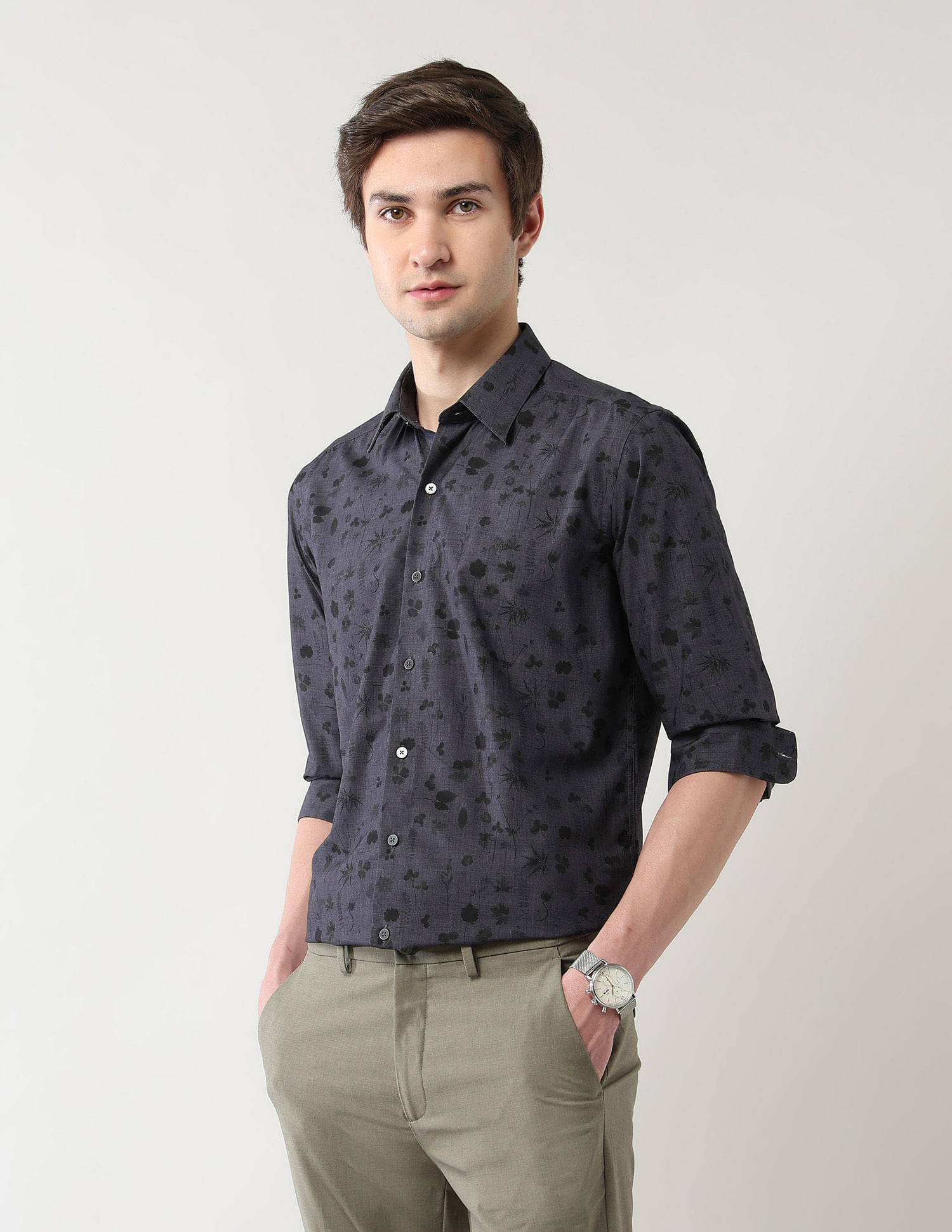 Arrow Newyork Floral Printed Manhattan Slim Fit Shirt
