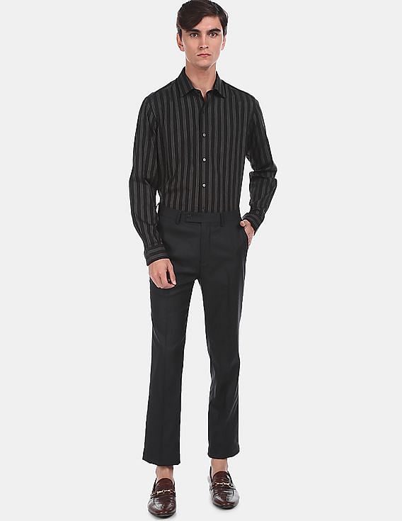 Mens black sales pinstripe dress shirt