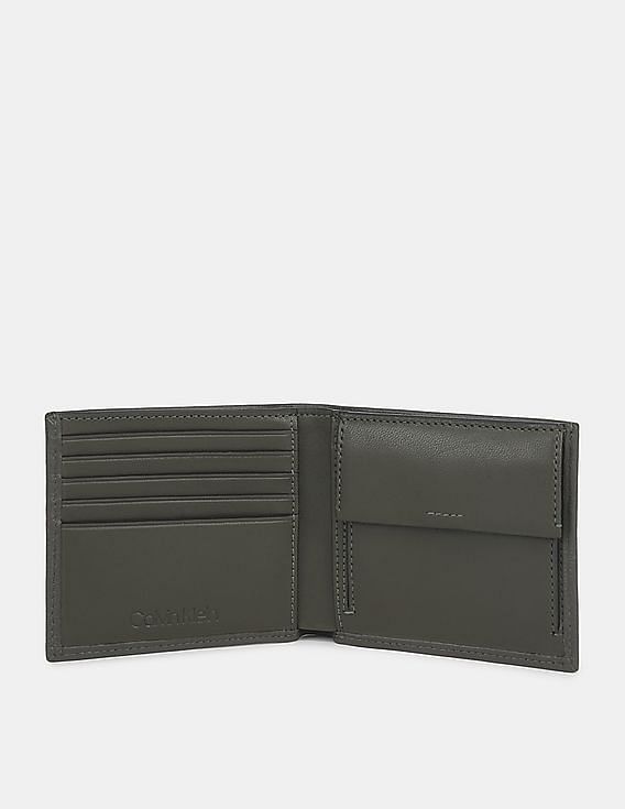 Calvin Klein Men Dark Olive Bi-Fold Textured Leather Wallet