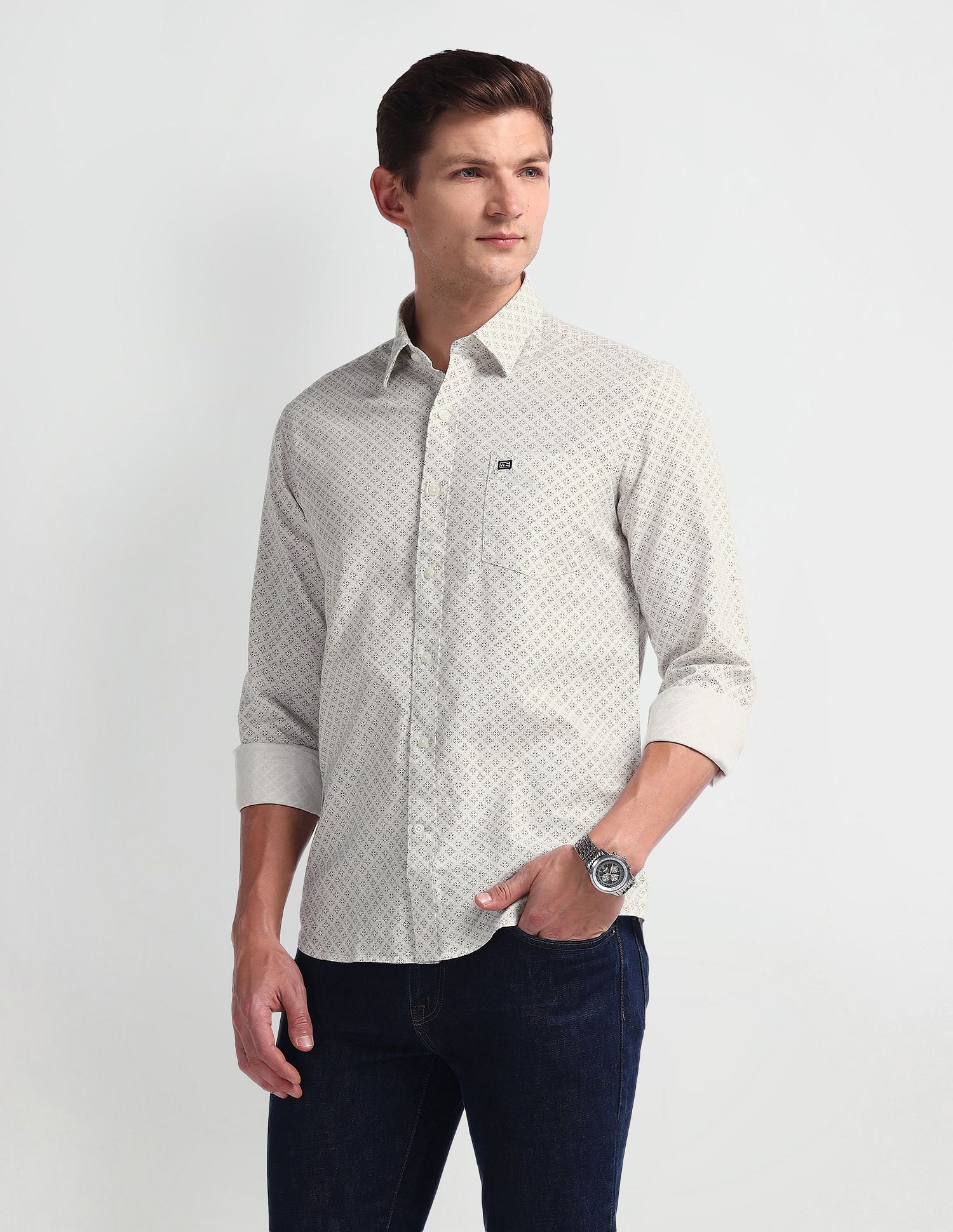 Arrow Sports Oxford Geometric Print Shirt
