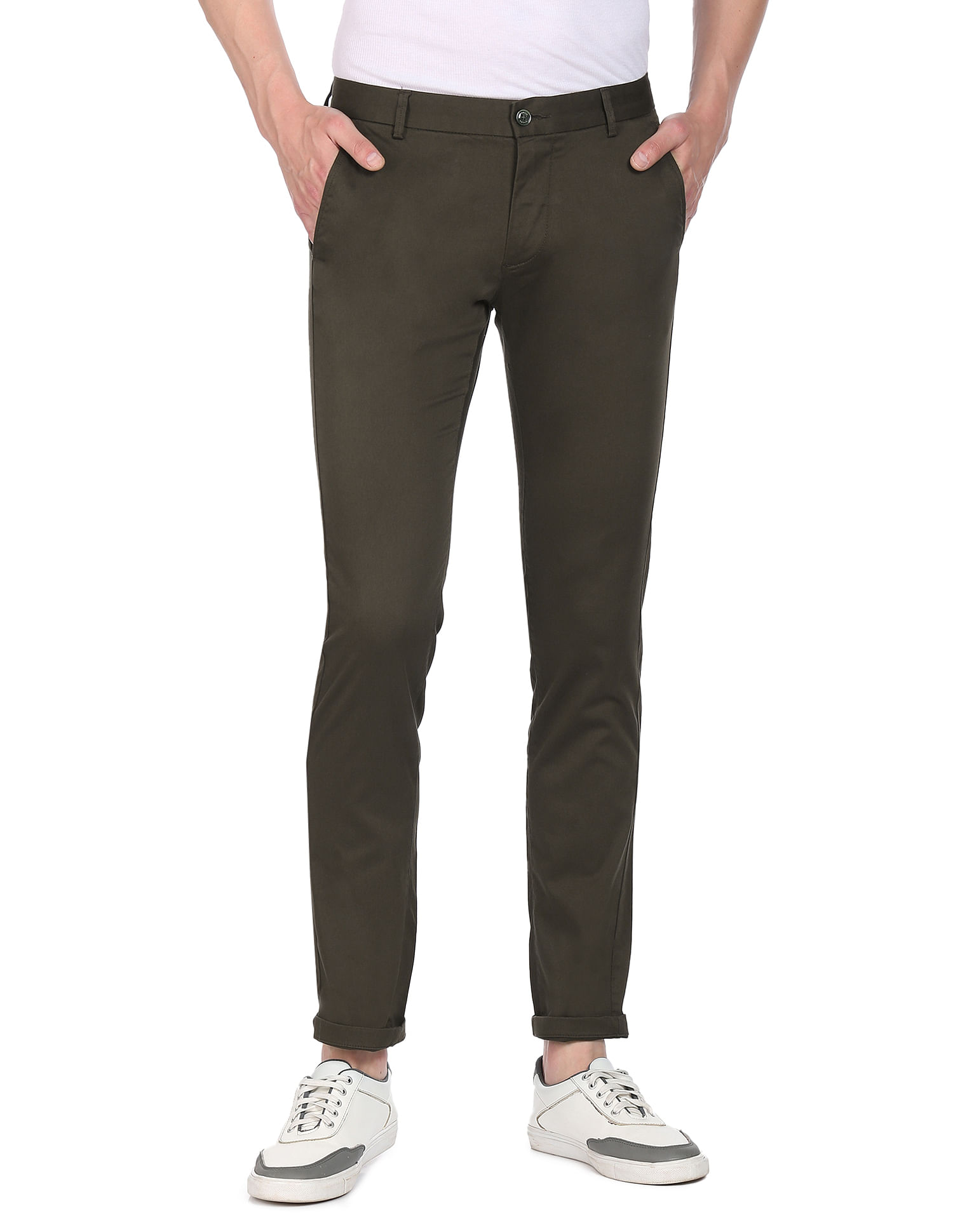 Buy Arrow Sport Men Solid Slim Fit Low Rise Regular Trousers - Trousers for  Men 25472518 | Myntra
