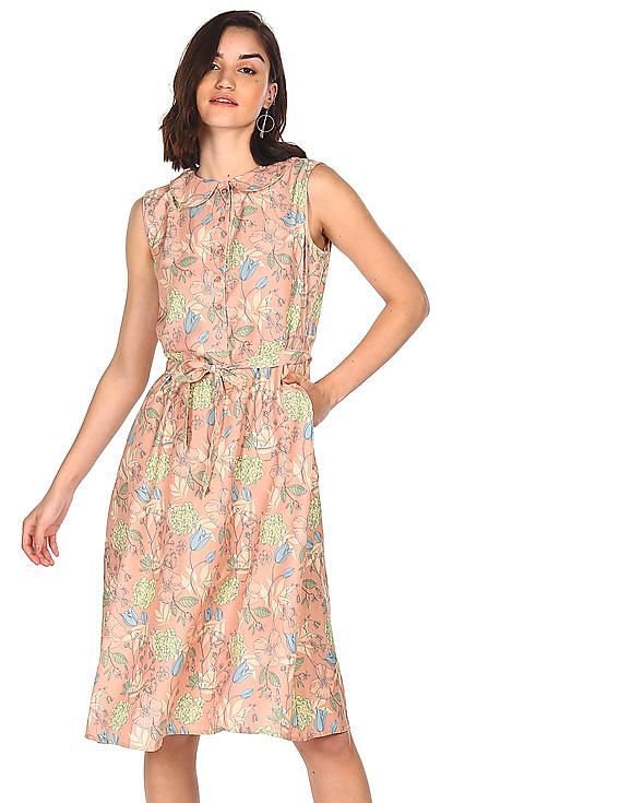 pink sleeveless midi dress