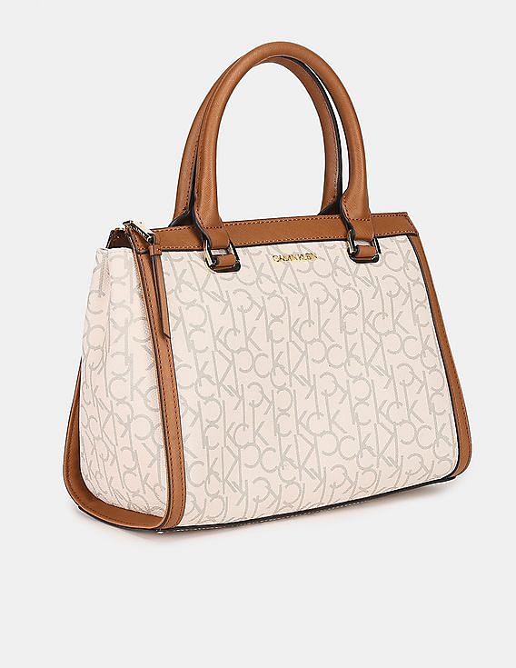 Buy Calvin Klein Women Off White Monogram Print Mercy Satchel NNNOW