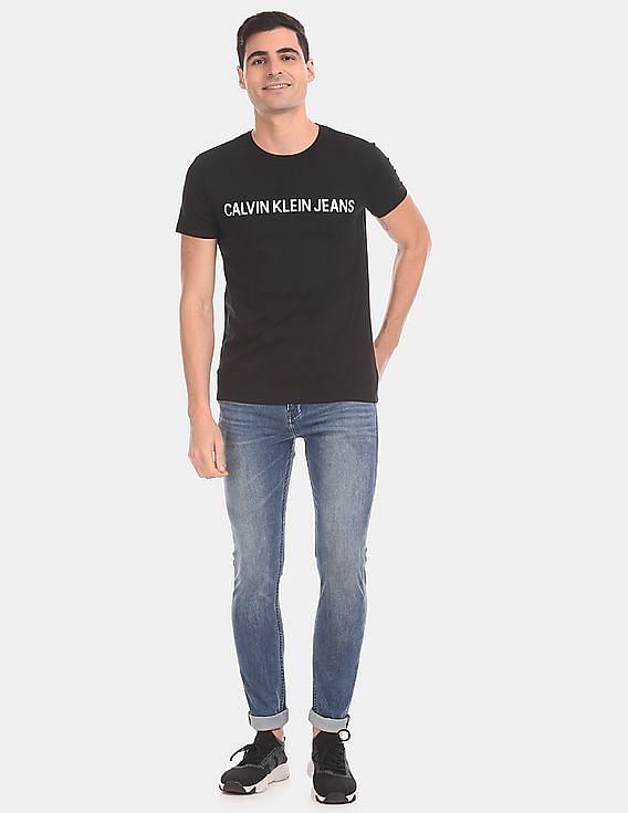 Calvin Klein Men Blue Skinny Fit Stone Wash Four-Way Stretch Jeans