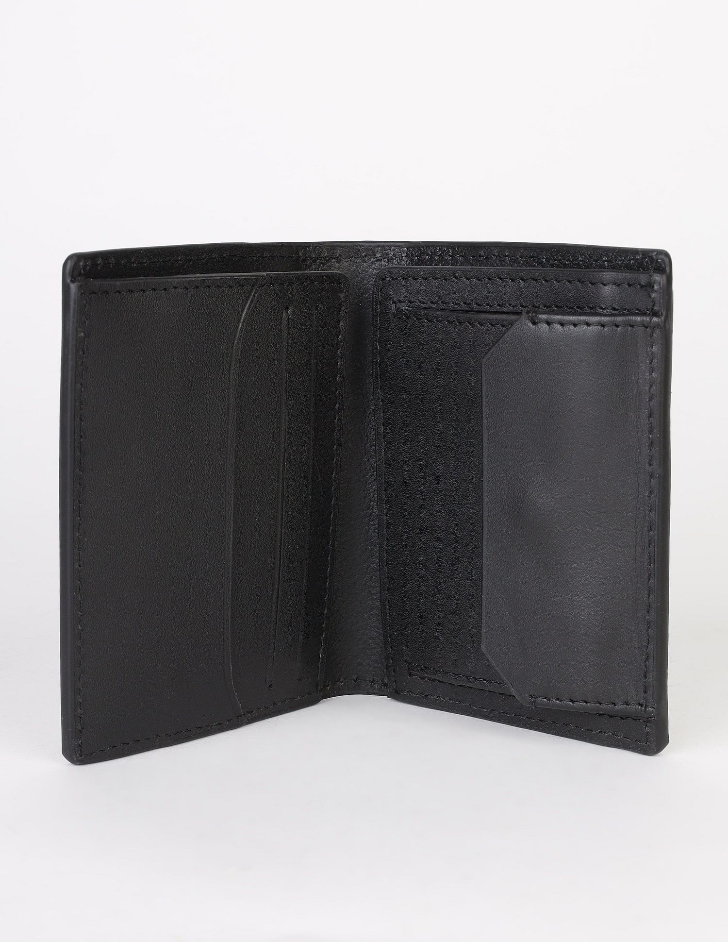 Calvin Klein Solid Black Leather Bi-Fold Wallet