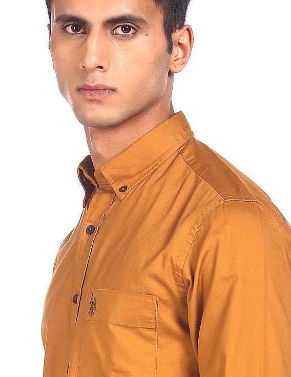 mustard yellow button up shirt mens