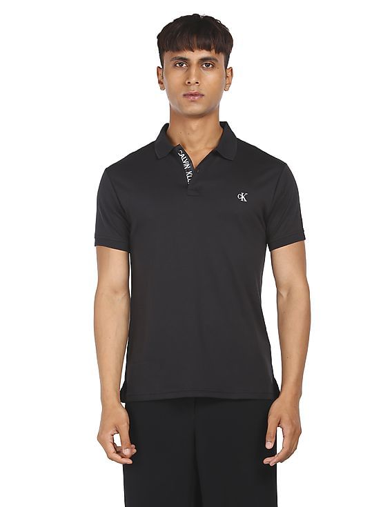 Buy Calvin Klein Men Black Ribbed Collar Solid Polo Shirt