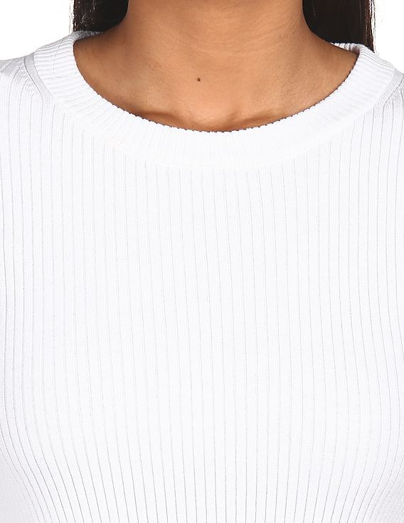 Calvin Klein Women White Long Sleeve Ribbed Sweater