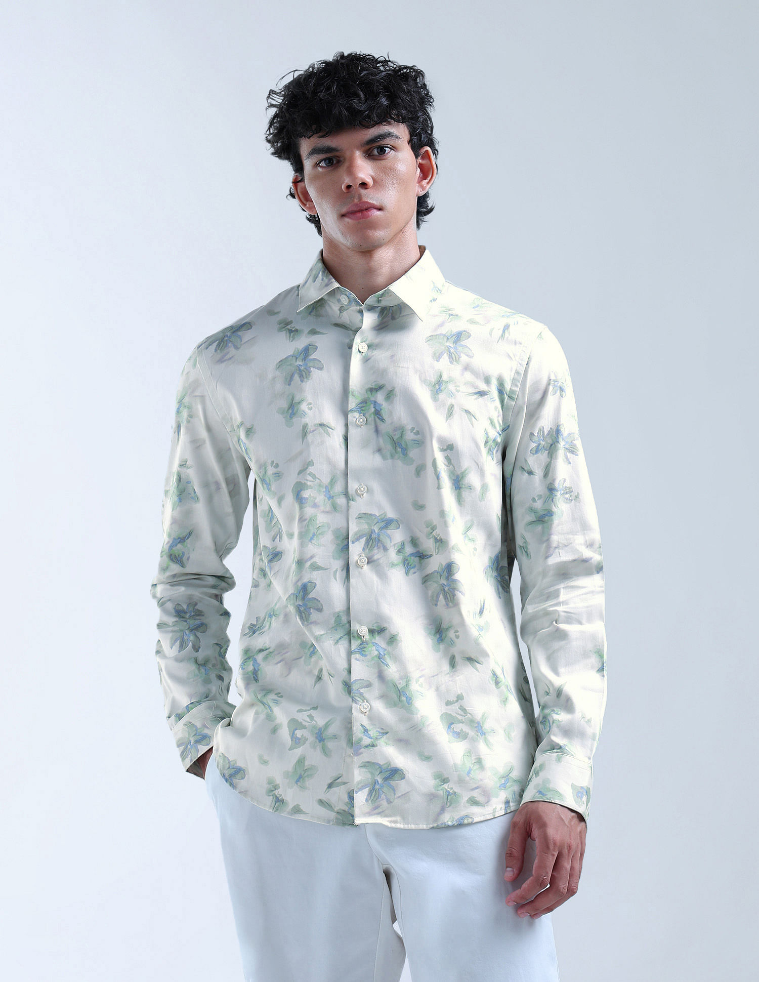 Flying Machine Floral Printed Slim Fit Cotton Shirt