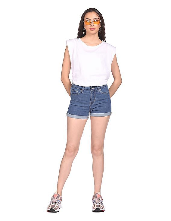 Aeropostale Women Blue High Rise Denim Shorts
