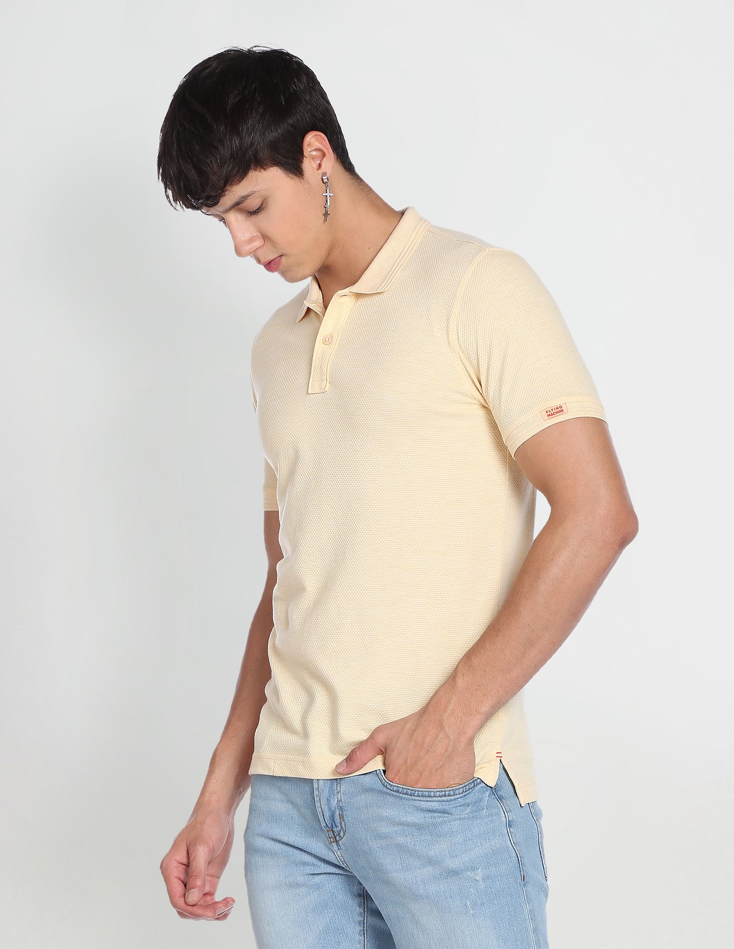Flying Machine Jacquard Pique Solid Polo Shirt