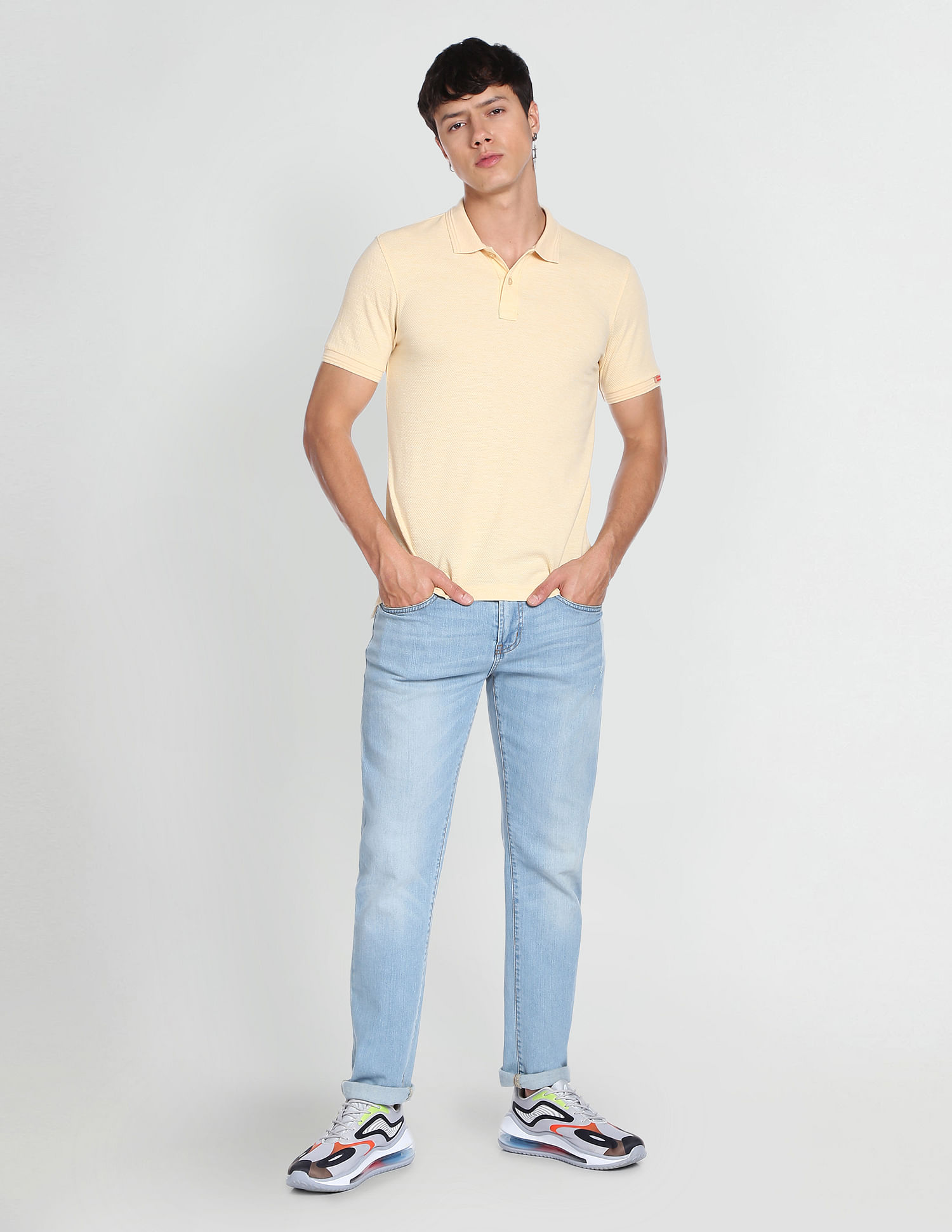 Flying Machine Jacquard Pique Solid Polo Shirt