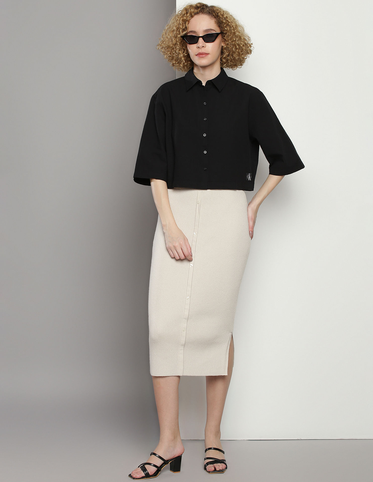 Calvin Klein Tie Up Back Seersucker Shirt