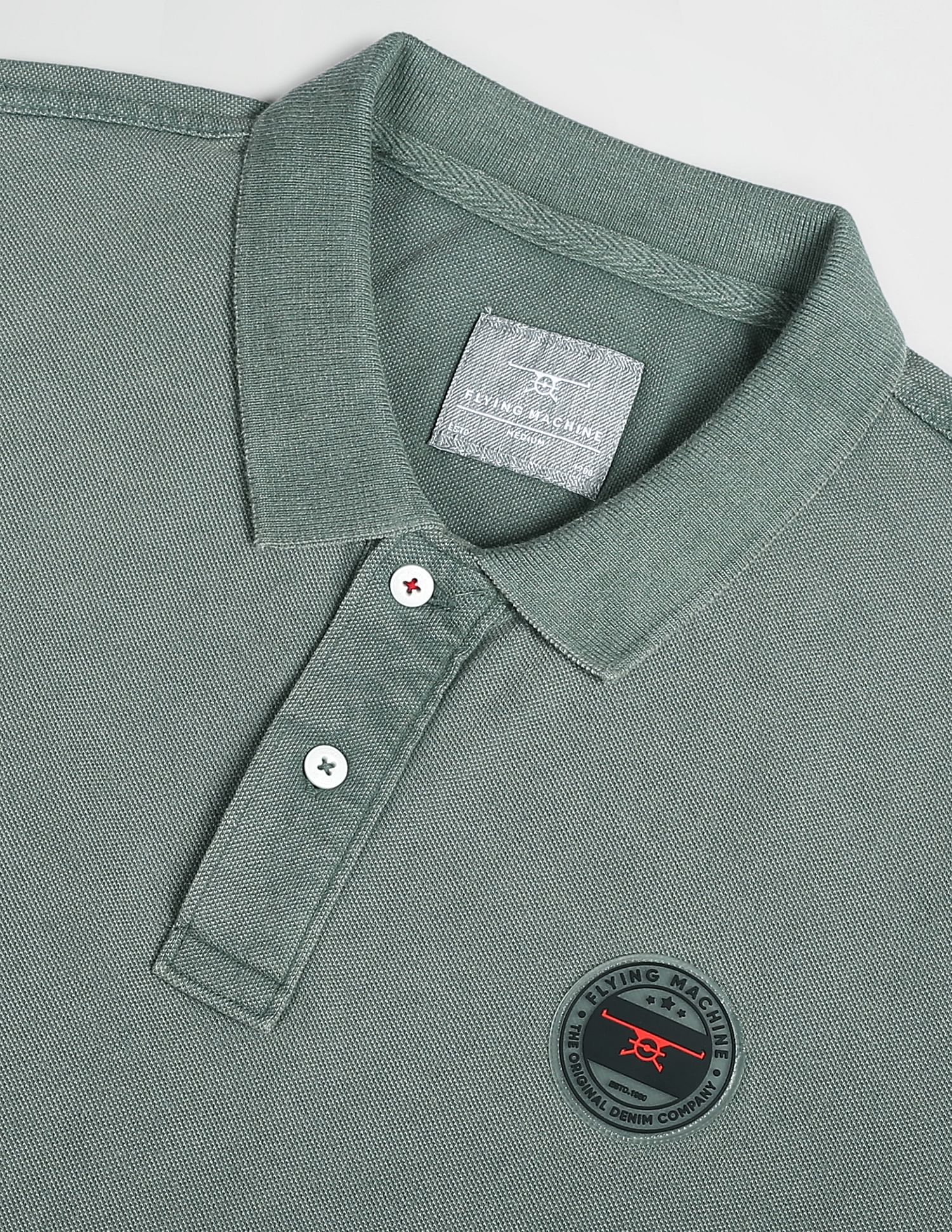 Flying Machine Ribbed Collar Solid Polo Shirt