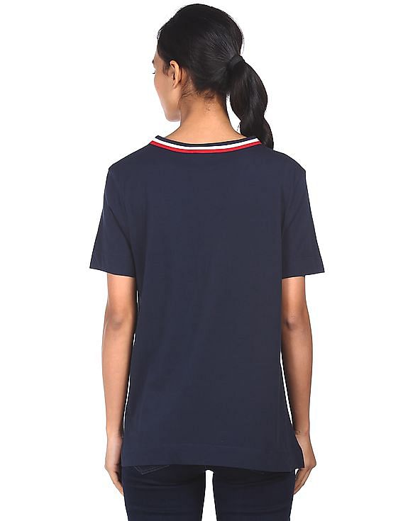 Buy Tommy Hilfiger Women Navy Round Neck Brand Print T-Shirt - NNNOW.com