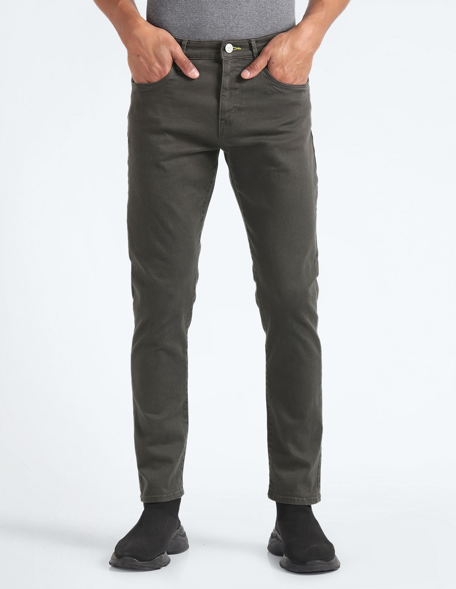 Flying Machine Mid Rise Slash Slim Tapered Jeans
