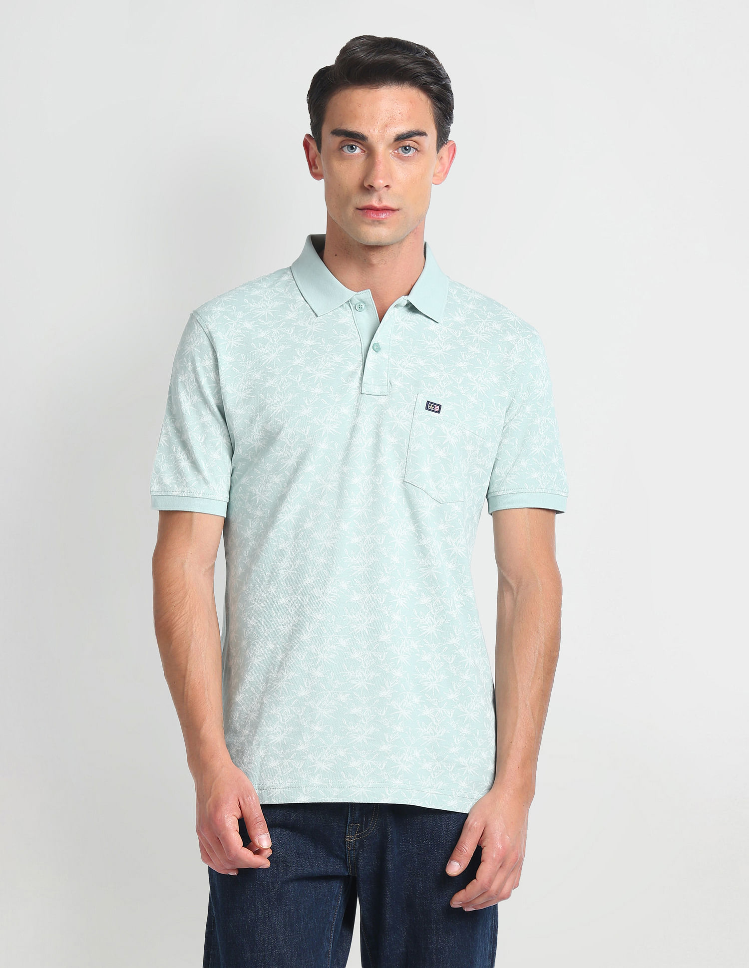 Arrow Sports Tropical Print Cotton Polo Shirt