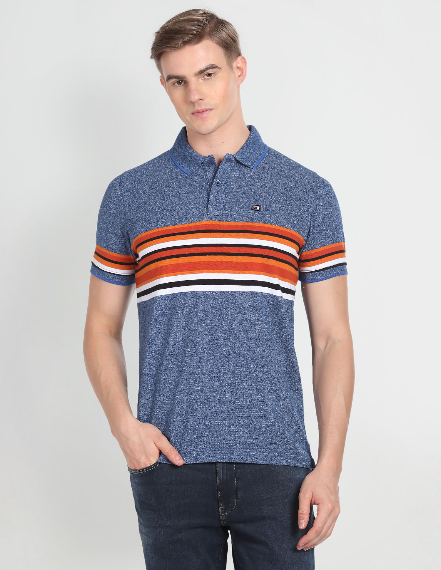 Arrow Sports Horizontal Stripe Heathered Polo Shirt