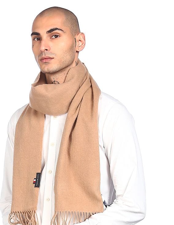 Buy Tommy Hilfiger Men Peach Solid Knit Scarf