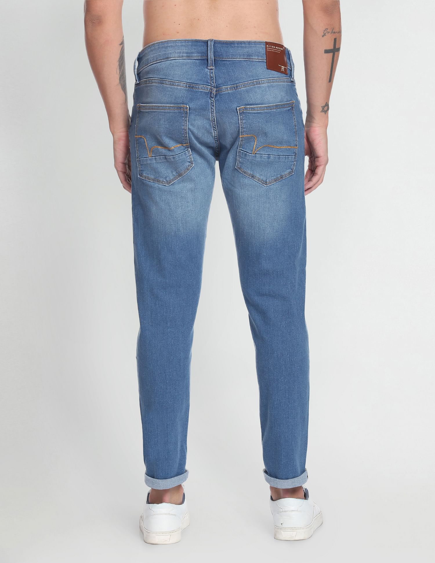 Flying Machine Stone Wash Slash Slim Tapered Fit Authentic Signature Jeans
