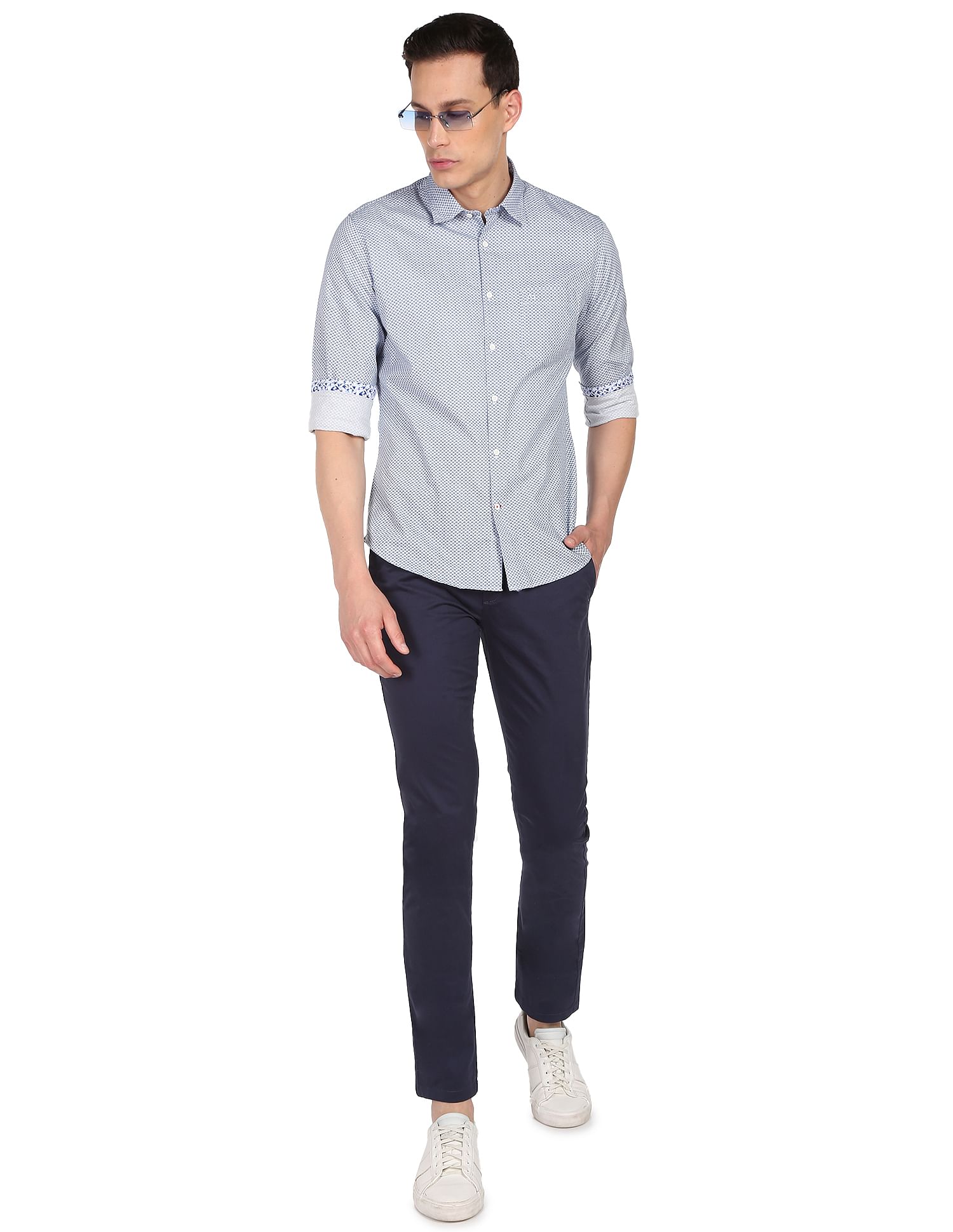 AD by Arvind Slim Fit Flat Front Solid Casual Chinos