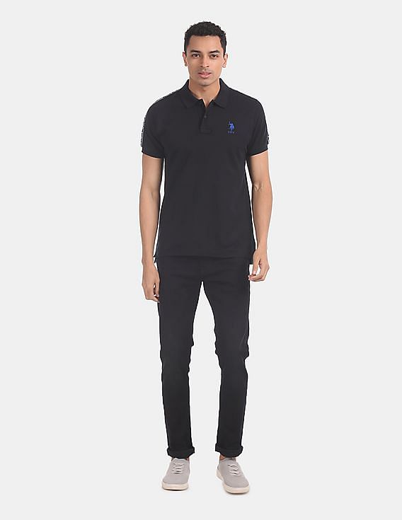U.S. Polo Assn. Black Brand Taping Patterned Knit Polo Shirt